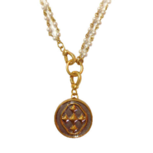 38.5" Pearl Rosary Bead Necklace with Shield Medallion- Matte Gold All Things Faithful Gracewear