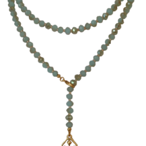 33" Iridescent Citron Lariat Necklace with Matte Gold Shield All Things Faithful Gracewear