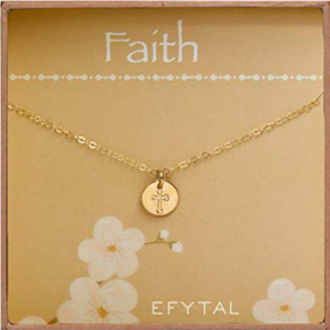 Product-EFYTAL Tiny Gold Filled Faith Cross Necklace, Small Simple Dainty Disc Pendant, First Communion Gift for Girls and Women-AllThingsFaithful