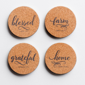 Product-Farm, Home, Grateful, Blessed - Cork & Metal Coasters, Set of 4-AllThingsFaithful