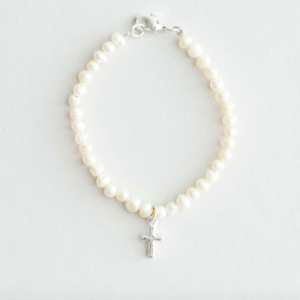 Product-DaySpring-Cultured Pearl Bracelet with Silver Cross for Child-AllThingsFaithful