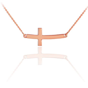 Product-14k Solid Rose Gold Sideways Curved Cute Cross Necklace for Women-Amazon-AllThingsFaithful