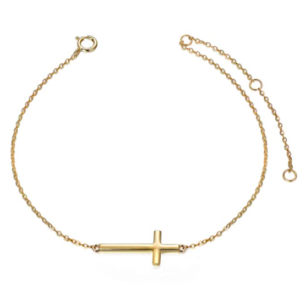 Product-Bracelet-14k Gold Sideways Cross Bracelets for Women, Yellow Gold Engraved Faith Cross Bracelet with Adjustable Chain Fine Jewelry for Mom, Wife, Girl, 6.5" - 8.5"-Amazon-AllThingsFaithful
