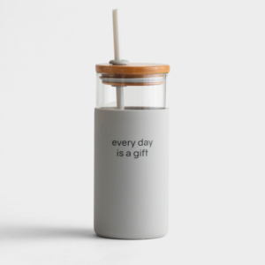 Product-Tumbler-Every Day Is A Gift - 18oz Glass Tumbler with Bamboo Lid and Straw-DaySpring-AllThingsFaithful